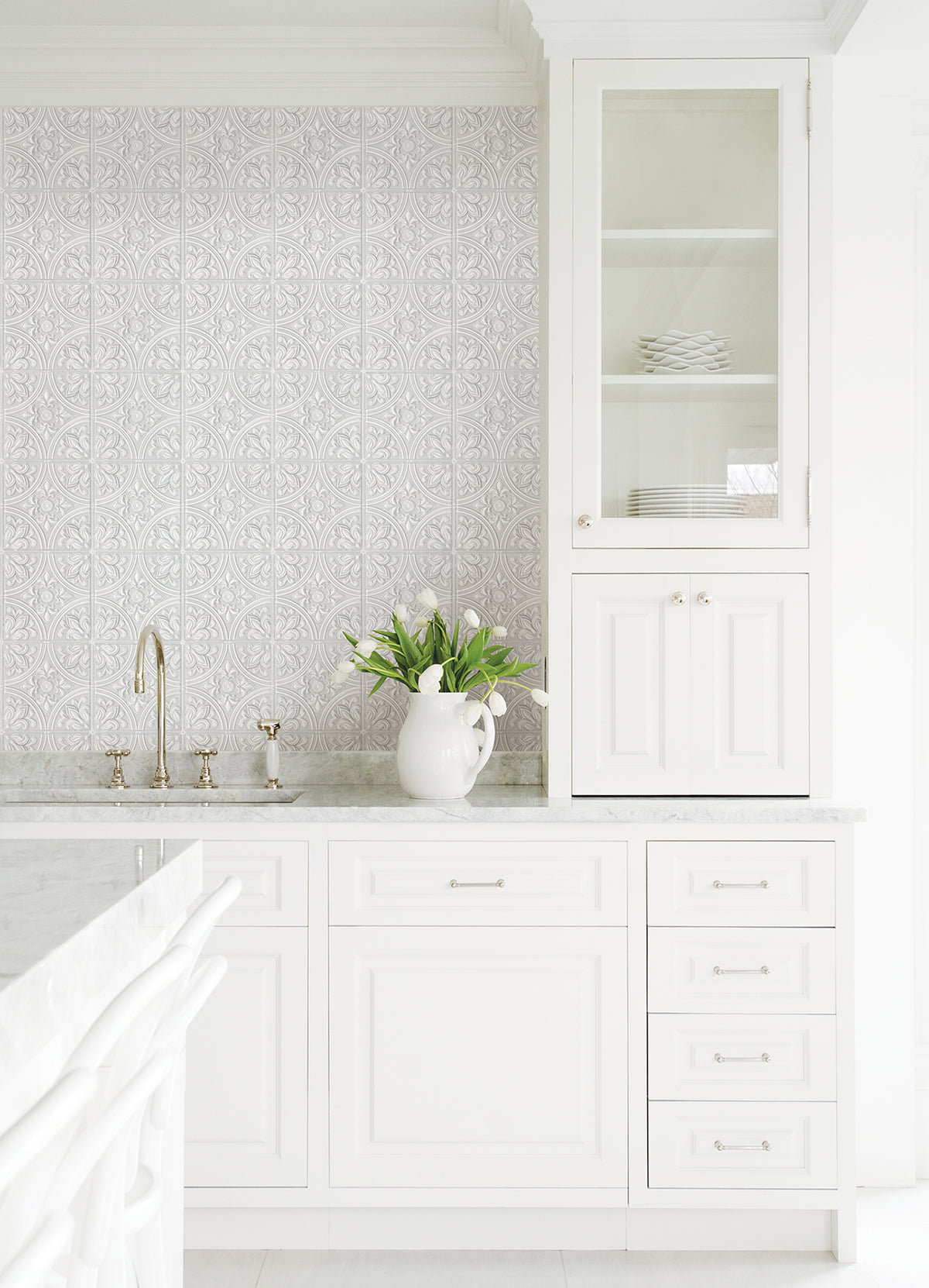 White Willa Tile Peel and Stick Wallpaper - Brewster Wallcovering