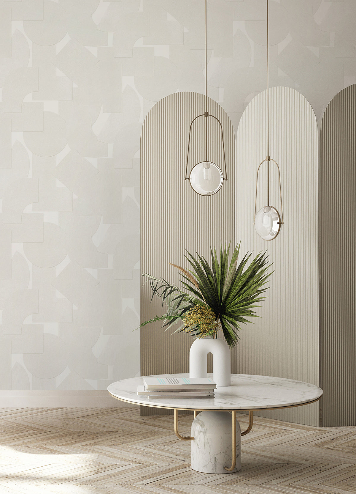 White Bas Geometric Peel and Stick Wallpaper - Brewster Wallcovering