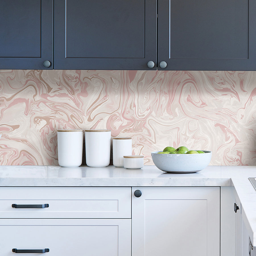 Blush Marble Swirl Peel and Stick Wallpaper - Brewster Wallcovering