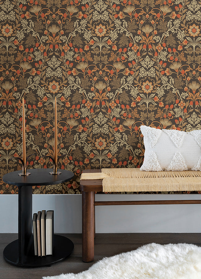 Lila Orange Strawberry Floral Wallpaper - Brewster Wallcovering