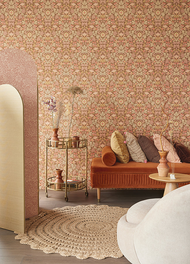 Lila Pink Strawberry Floral Wallpaper  | Brewster Wallcovering