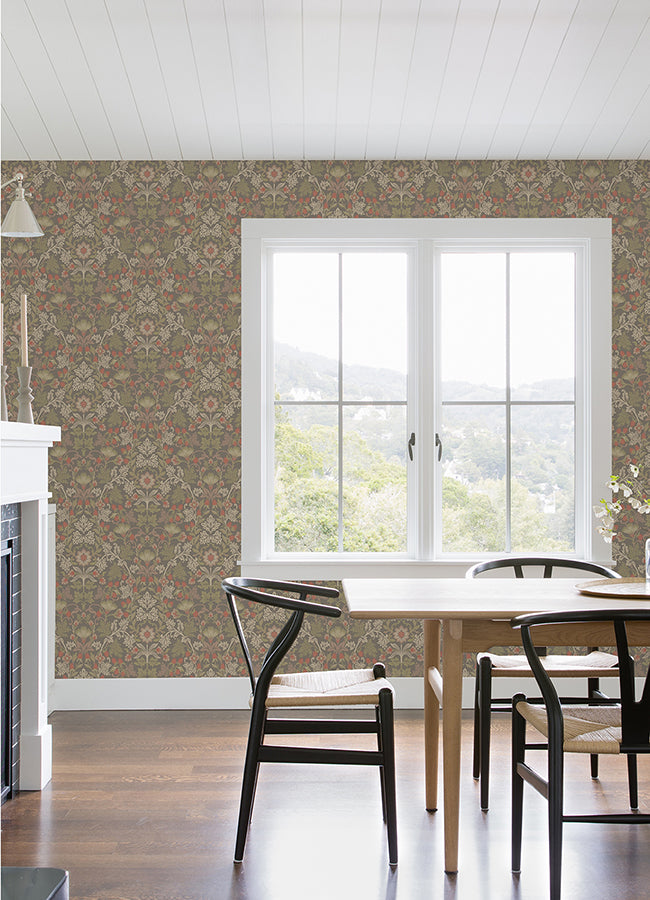 Lila Moss Strawberry Floral Wallpaper  | Brewster Wallcovering