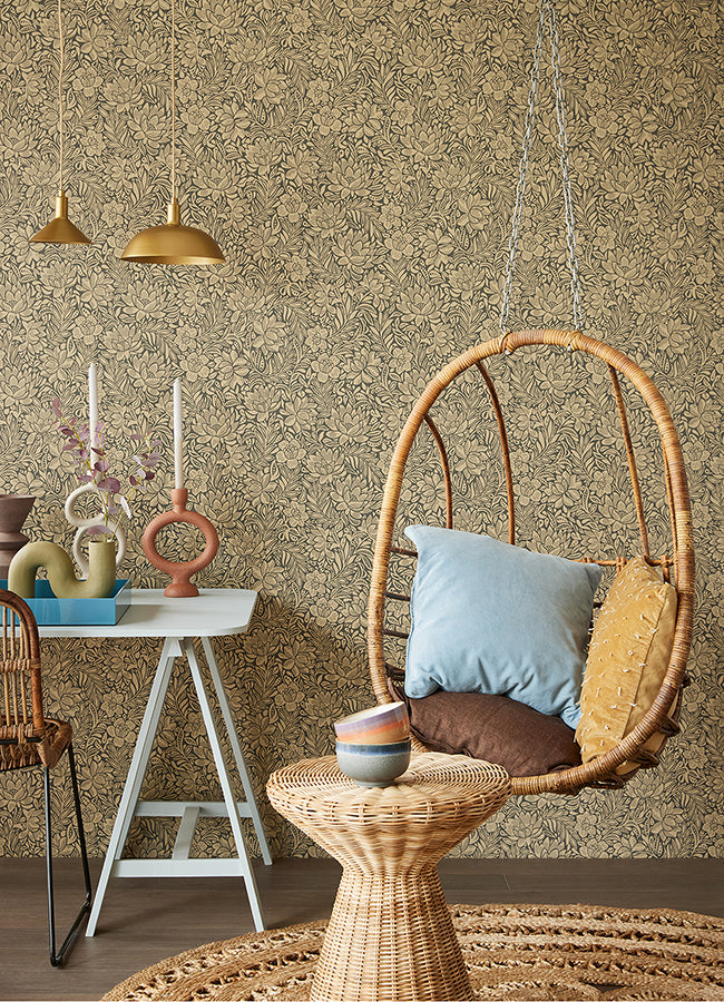 Zahara Chocolate Floral Wallpaper - Brewster Wallcovering