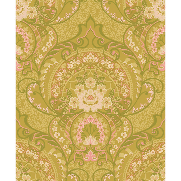 Picture of Nasrin Chartreuse Damask Wallpaper