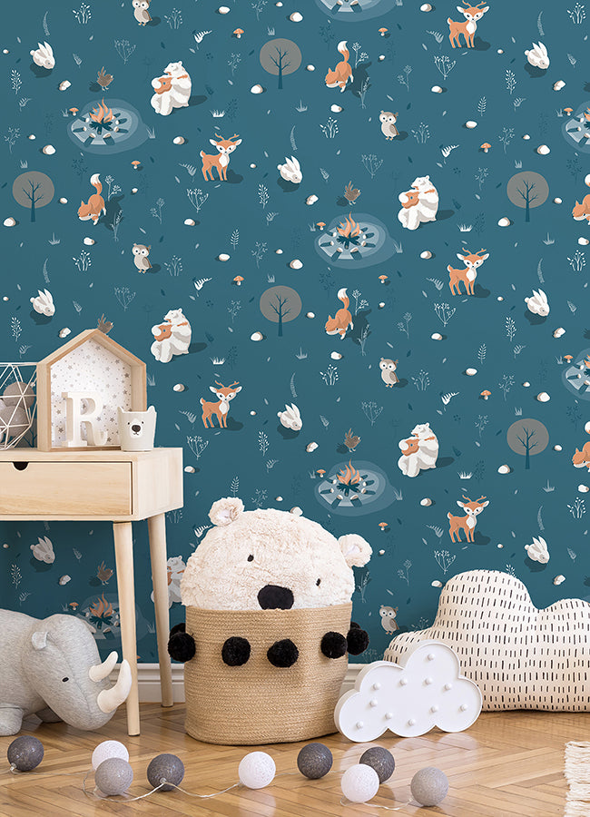 Jesper Blue Campfire Wallpaper - Brewster Wallcovering