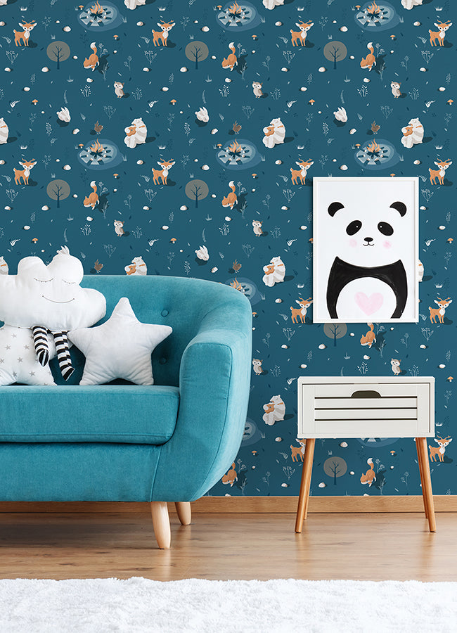 Jesper Blue Campfire Wallpaper - Brewster Wallcovering