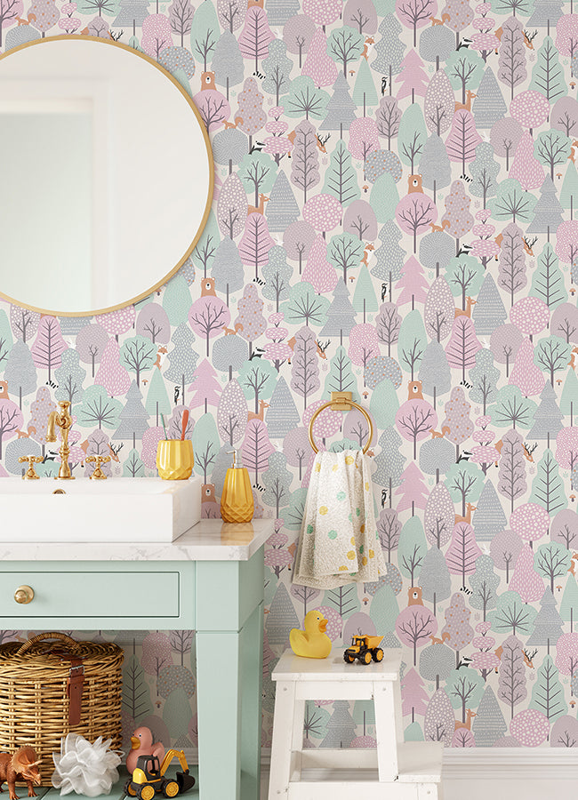Quillen Pink Forest Wallpaper  | Brewster Wallcovering