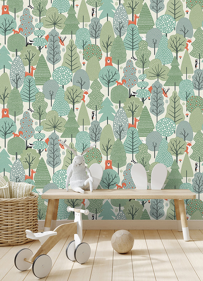 Quillen Green Forest Wallpaper  | Brewster Wallcovering