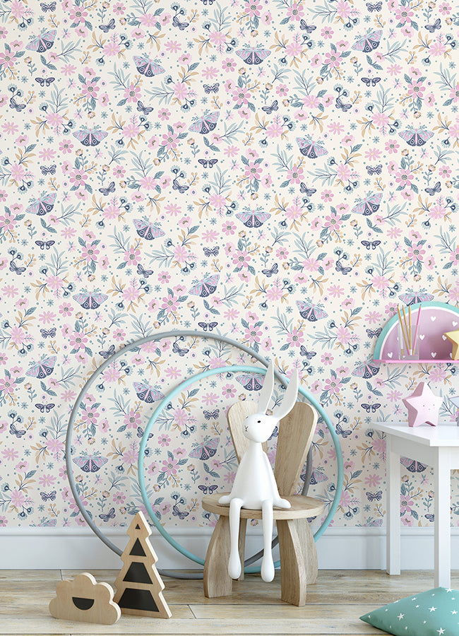 Zev Pink Butterfly Wallpaper - Brewster Wallcovering