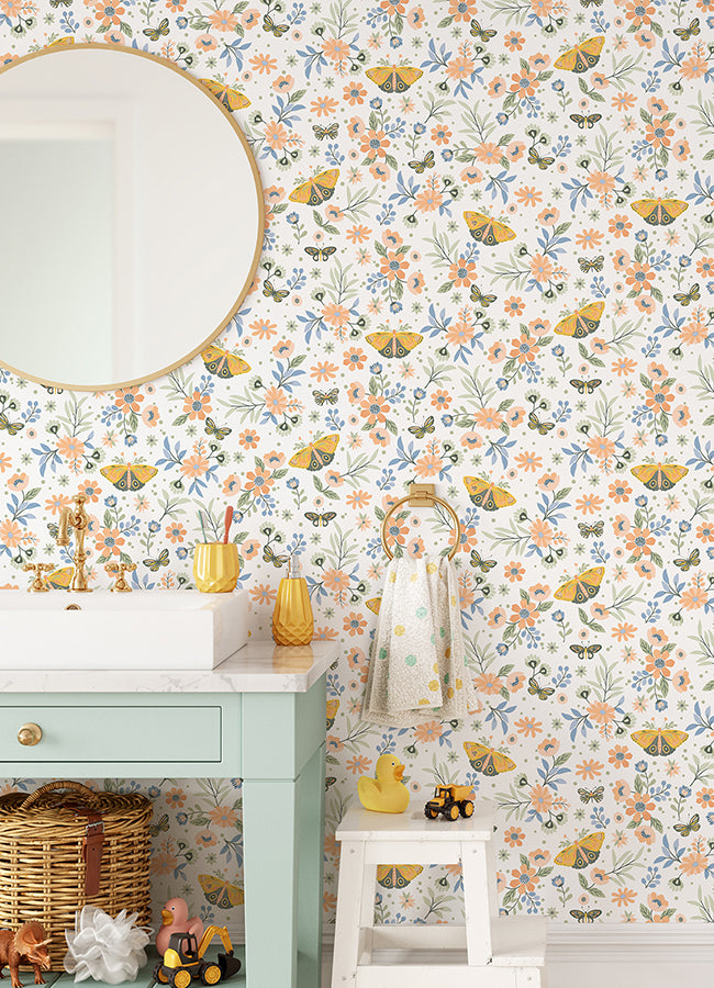 Zev Coral Butterfly Wallpaper  | Brewster Wallcovering