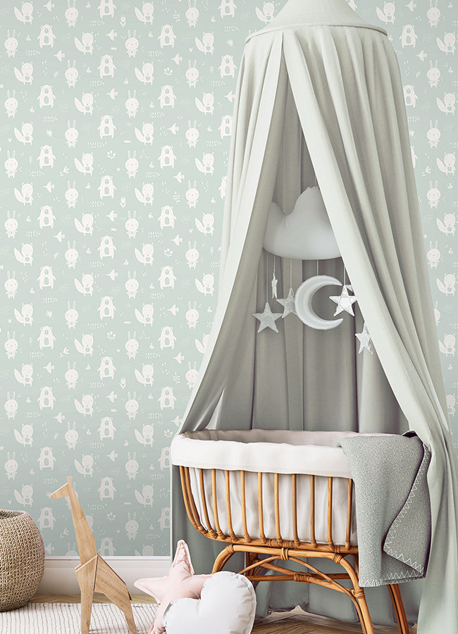 Bitsy Mint Woodland Wallpaper - Brewster Wallcovering