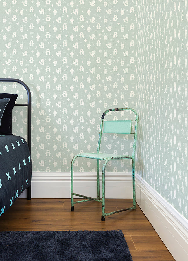 Bitsy Mint Woodland Wallpaper - Brewster Wallcovering