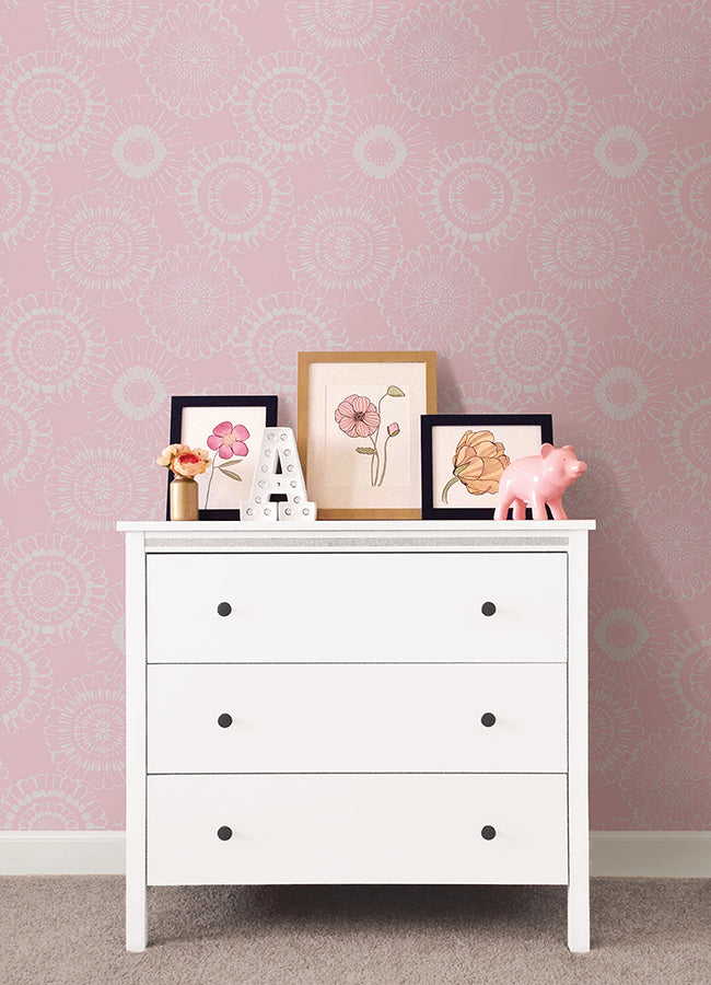 Sonnet Pink Floral Wallpaper - Brewster Wallcovering