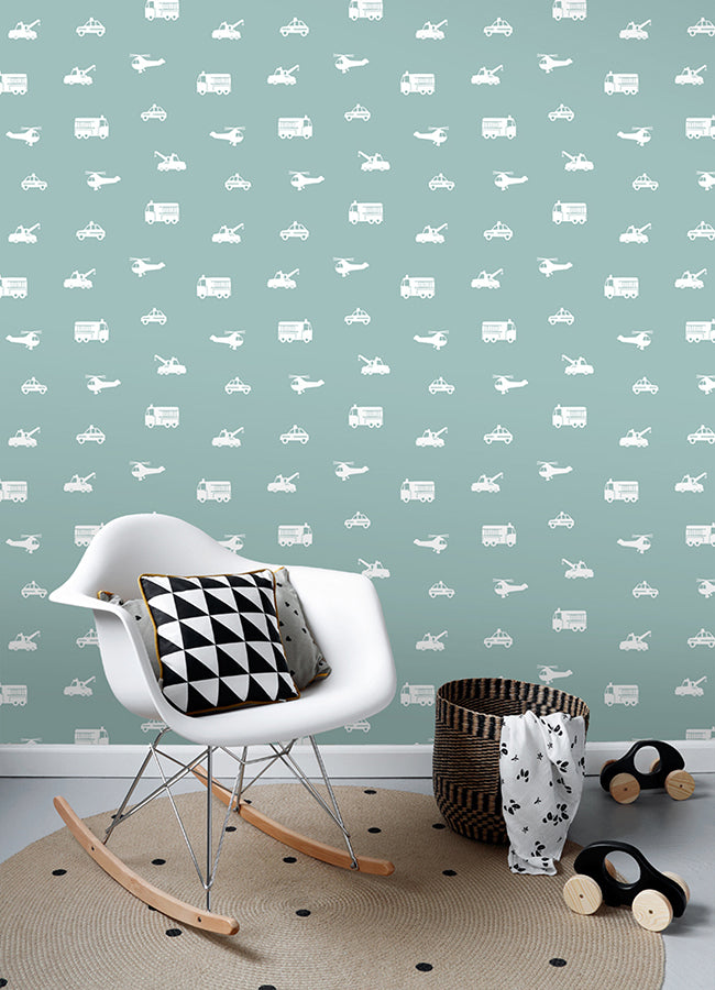 Briony Blue Vehicles Wallpaper  | Brewster Wallcovering