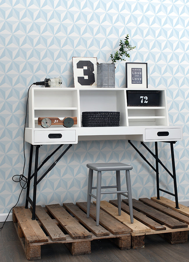 Adella Sky Blue Geometric Wallpaper - Brewster Wallcovering