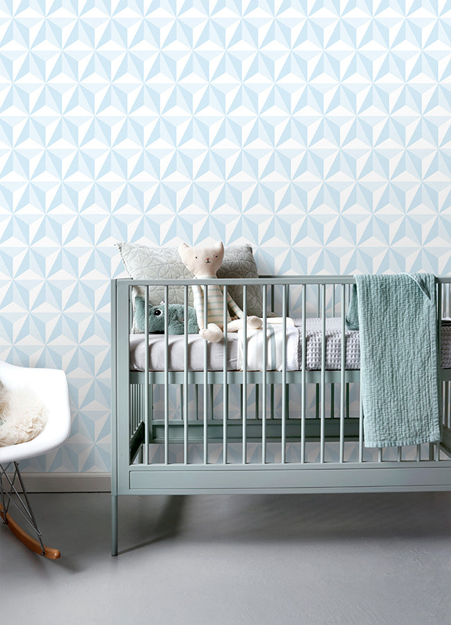 Adella Sky Blue Geometric Wallpaper - Brewster Wallcovering