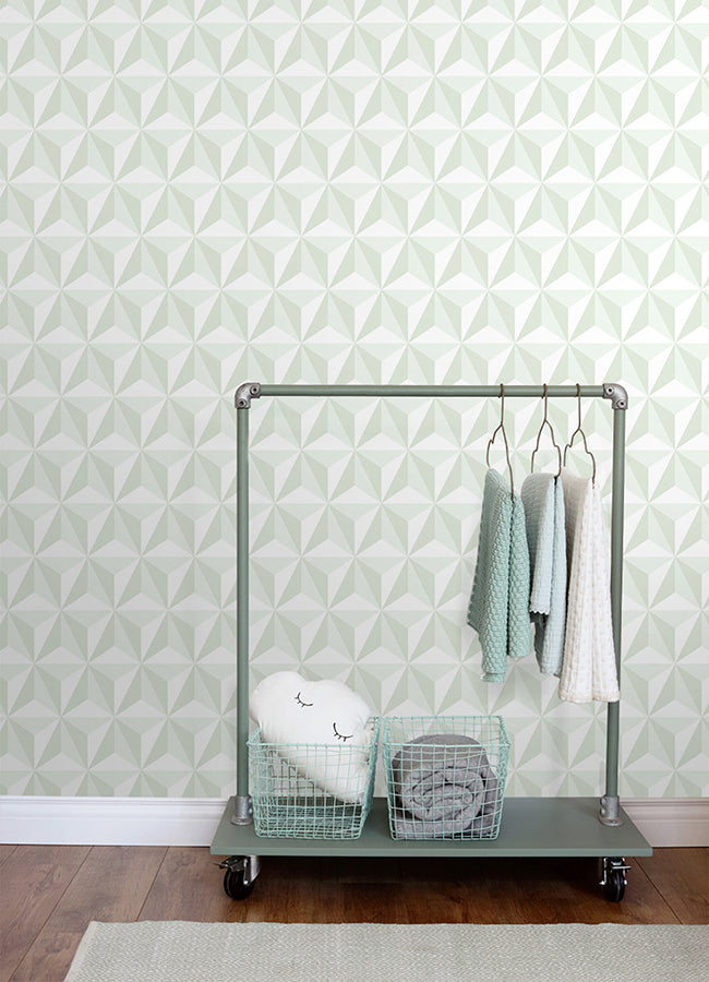 Adella Sage Geometric Wallpaper - Brewster Wallcovering