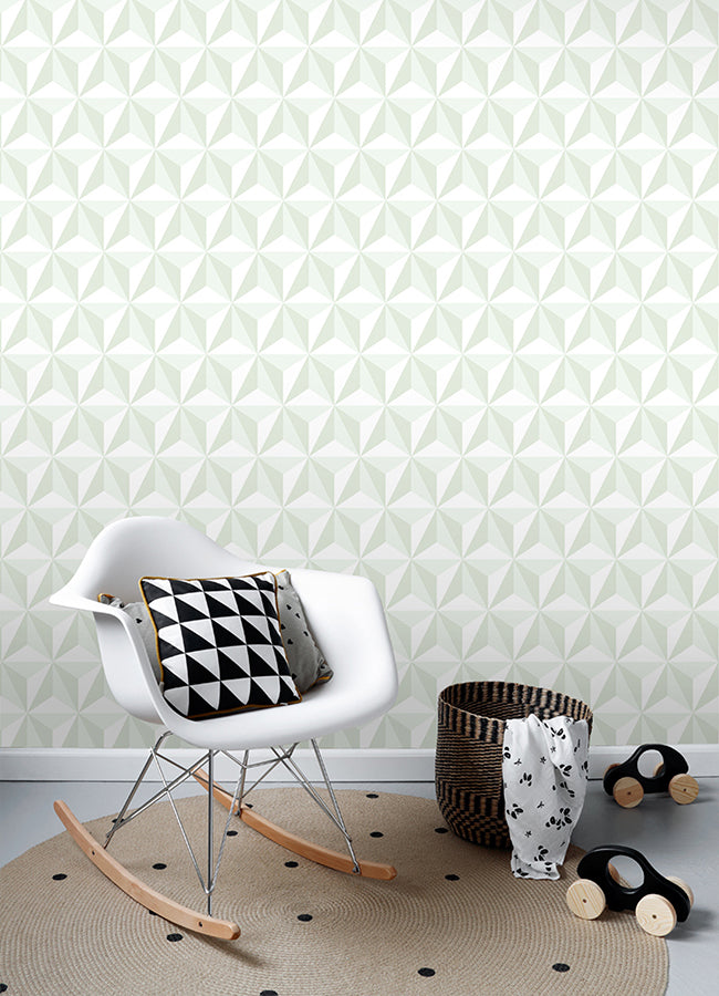 Adella Sage Geometric Wallpaper - Brewster Wallcovering