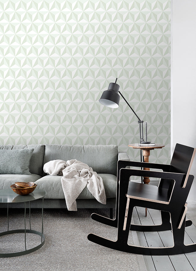 Adella Sage Geometric Wallpaper - Brewster Wallcovering