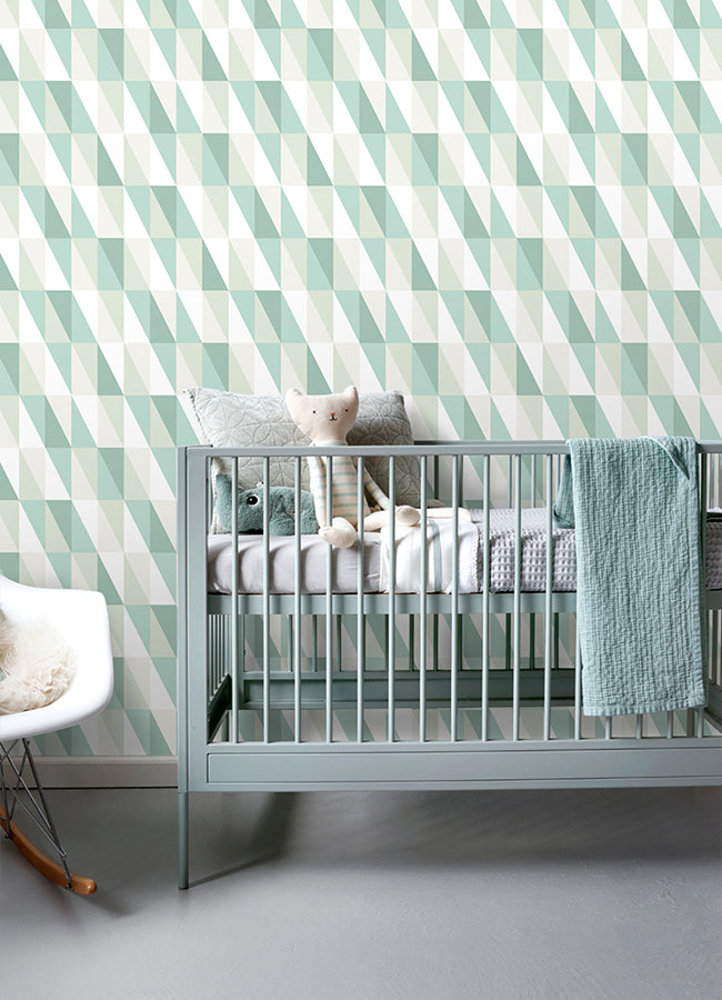 Inez Teal Geometric Wallpaper - Brewster Wallcovering