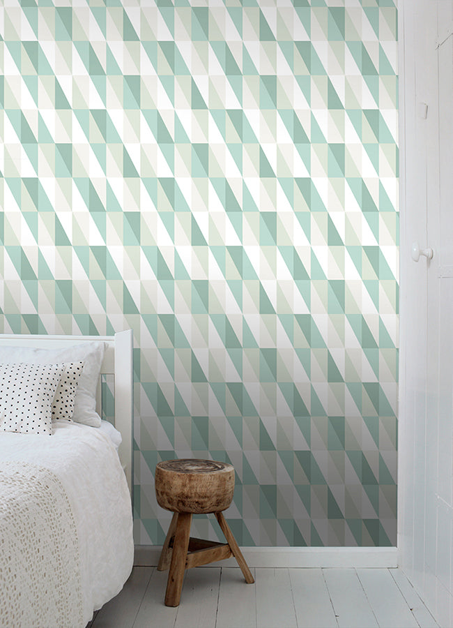 Inez Teal Geometric Wallpaper - Brewster Wallcovering