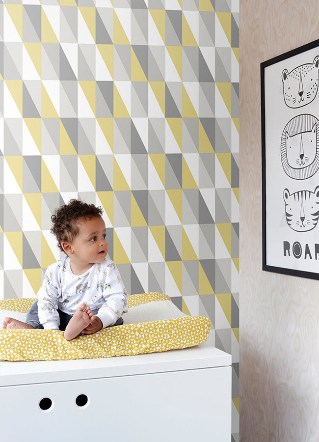 Inez Mustard Geometric Wallpaper  | Brewster Wallcovering