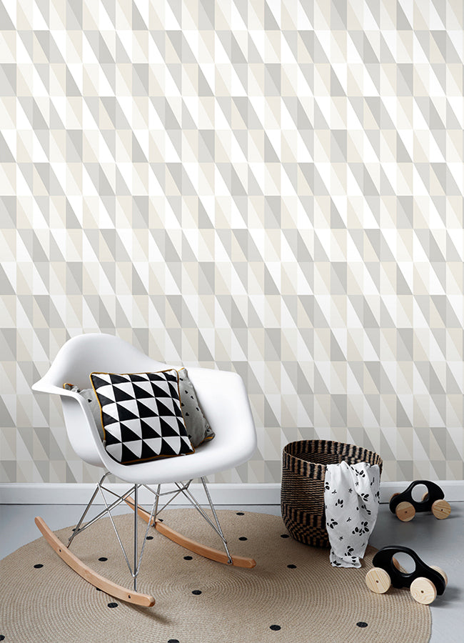 Inez Neutral Geometric Wallpaper - Brewster Wallcovering