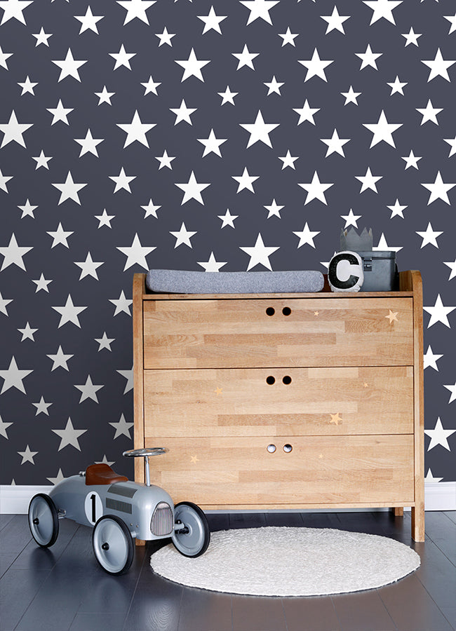 Amira Navy Stars Wallpaper - Brewster Wallcovering