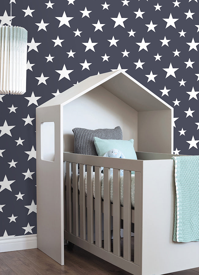 Amira Navy Stars Wallpaper - Brewster Wallcovering