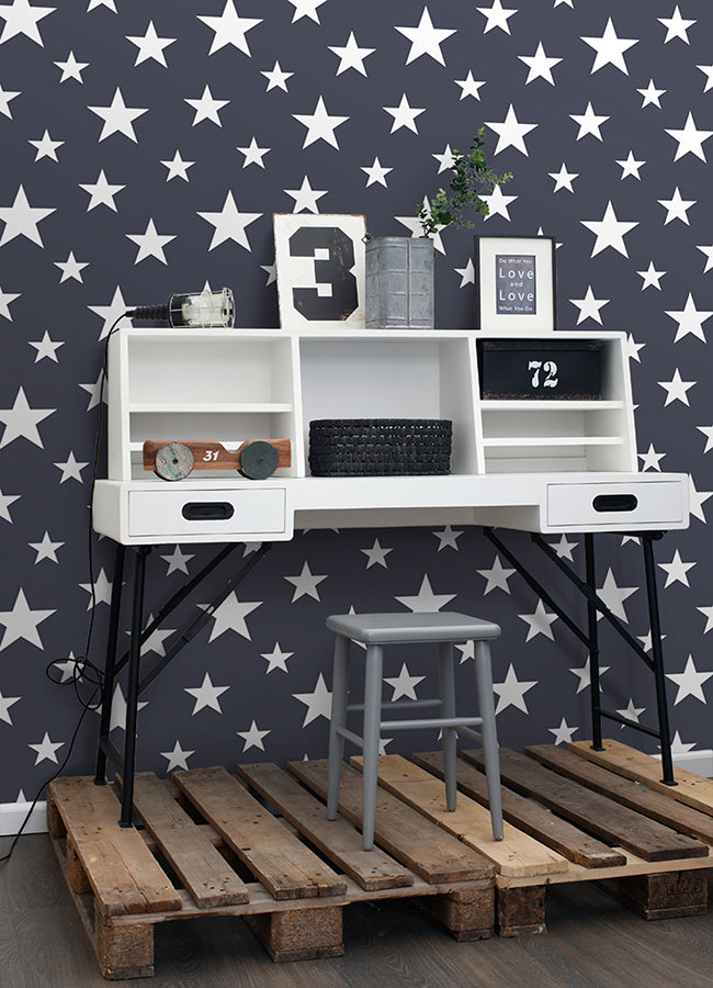 Amira Navy Stars Wallpaper - Brewster Wallcovering