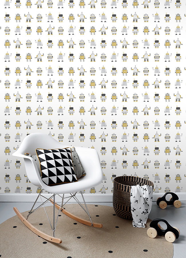 Callum Gold Robots Wallpaper - Brewster Wallcovering