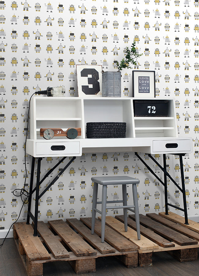 Callum Gold Robots Wallpaper - Brewster Wallcovering