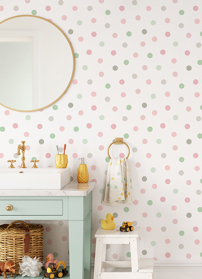 Jubilee Pink Dots Wallpaper - Brewster Wallcovering