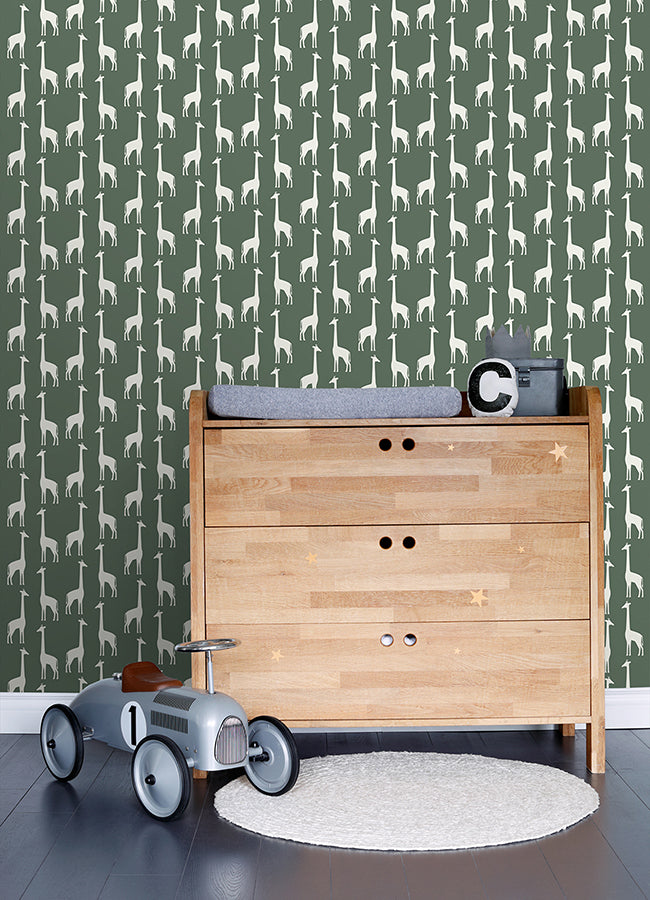 Vivi Green Giraffe Wallpaper - Brewster Wallcovering