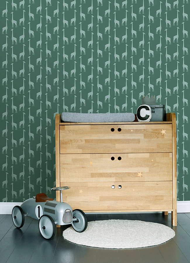 Vivi Teal Giraffe Wallpaper - Brewster Wallcovering