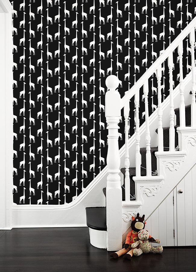 Vivi Black Giraffe Wallpaper - Brewster Wallcovering