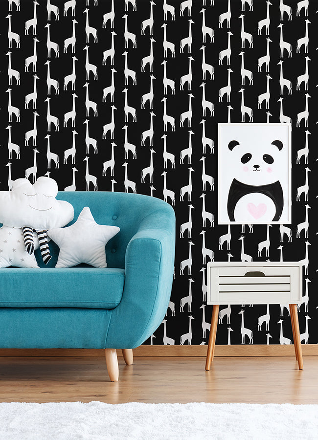 Vivi Black Giraffe Wallpaper - Brewster Wallcovering