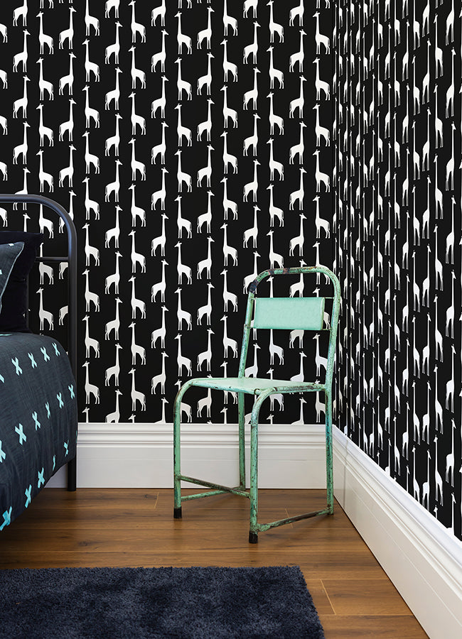 Vivi Black Giraffe Wallpaper - Brewster Wallcovering