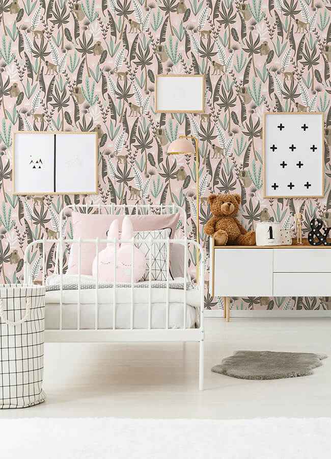 Kiki Pink Monkeys Wallpaper - York Wallcoverings - 4060-139072 - York Wallcoverings Wallpaper