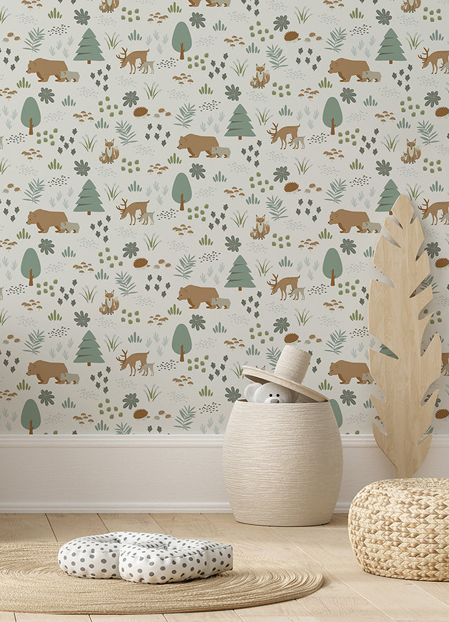 Finola Moss Bears Wallpaper  | Brewster Wallcovering