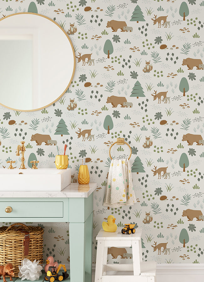 Finola Moss Bears Wallpaper  | Brewster Wallcovering