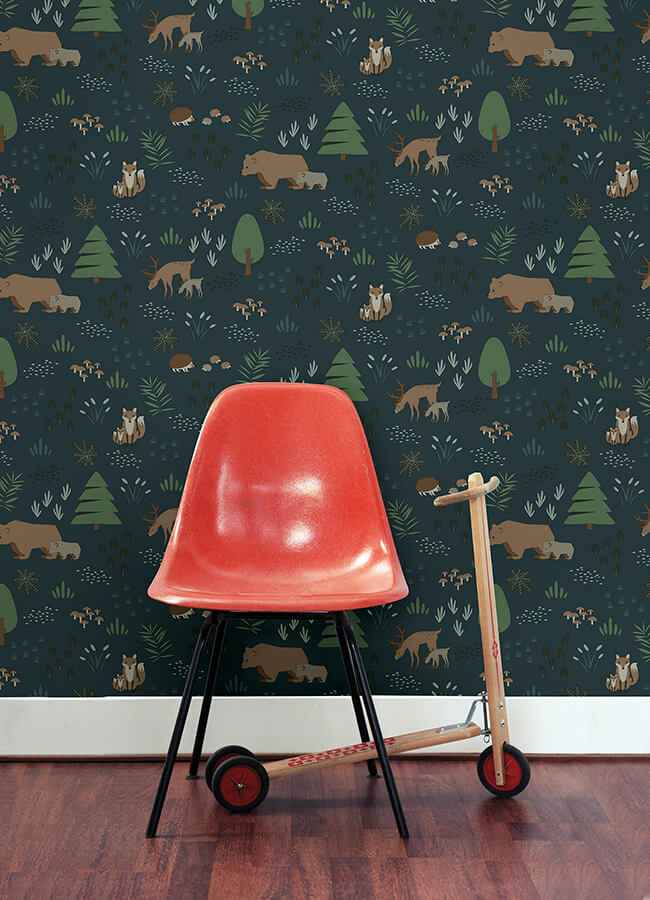 Finola Dark Blue Bears Wallpaper - York Wallcoverings - 4060-139248 - York Wallcoverings Wallpaper