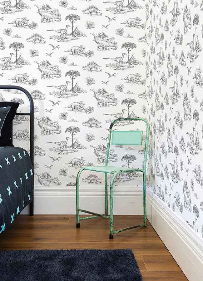 Isolde Charcoal Dinosaurs Wallpaper - York Wallcoverings - 4060-139269 - York Wallcoverings Wallpaper