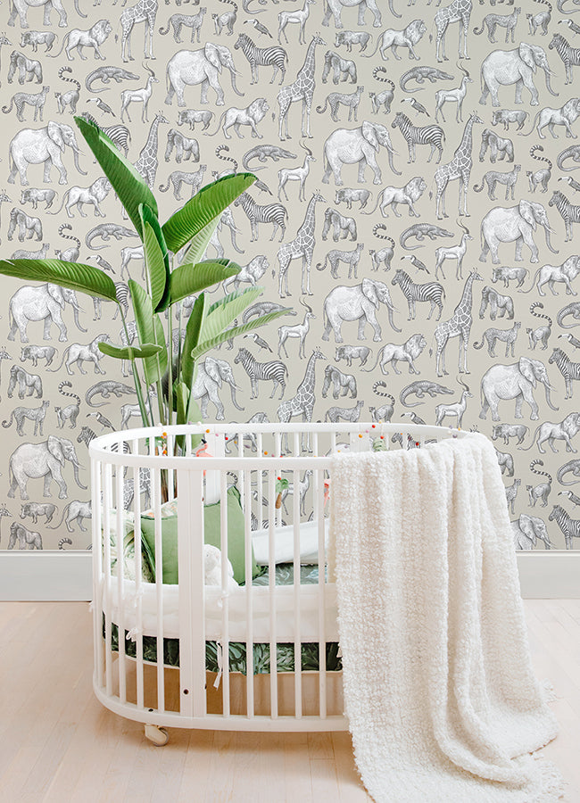 Kenji Taupe Safari Wallpaper - Brewster Wallcovering