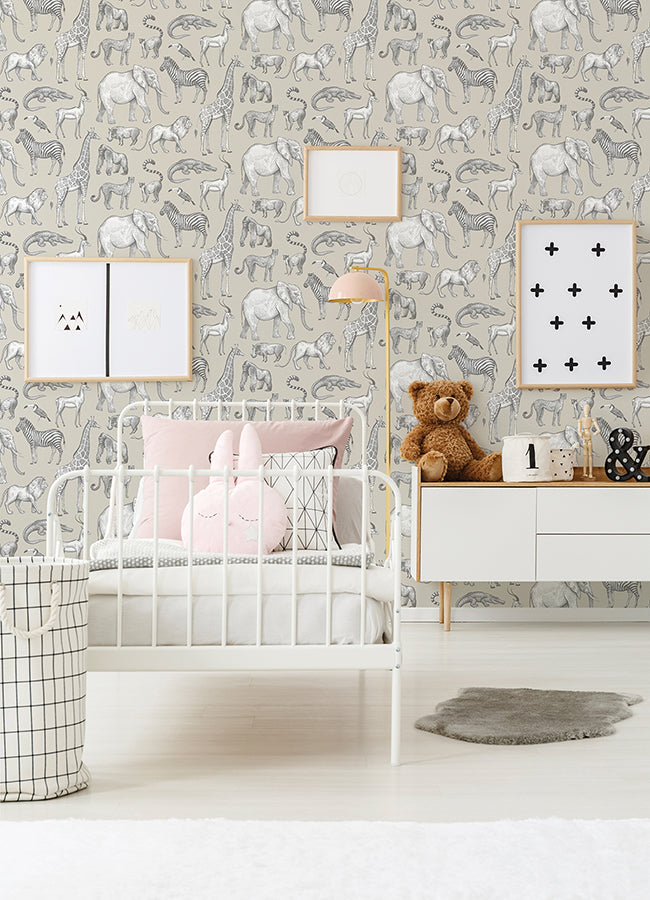 Kenji Taupe Safari Wallpaper - Brewster Wallcovering