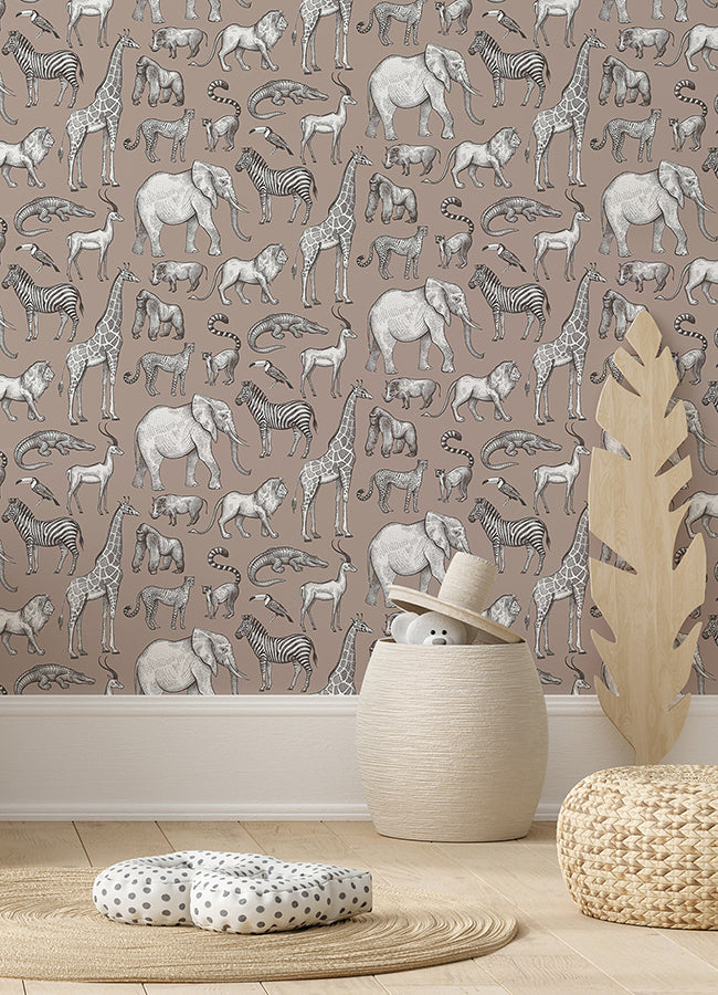 Kenji Light Brown Safari Wallpaper  | Brewster Wallcovering