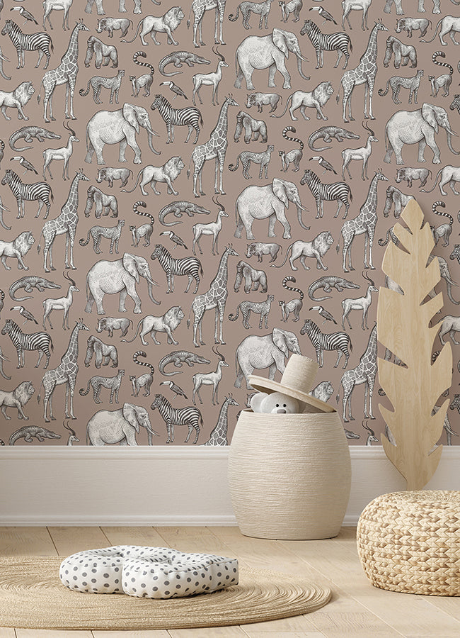 Kenji Light Brown Safari Wallpaper - Brewster Wallcovering