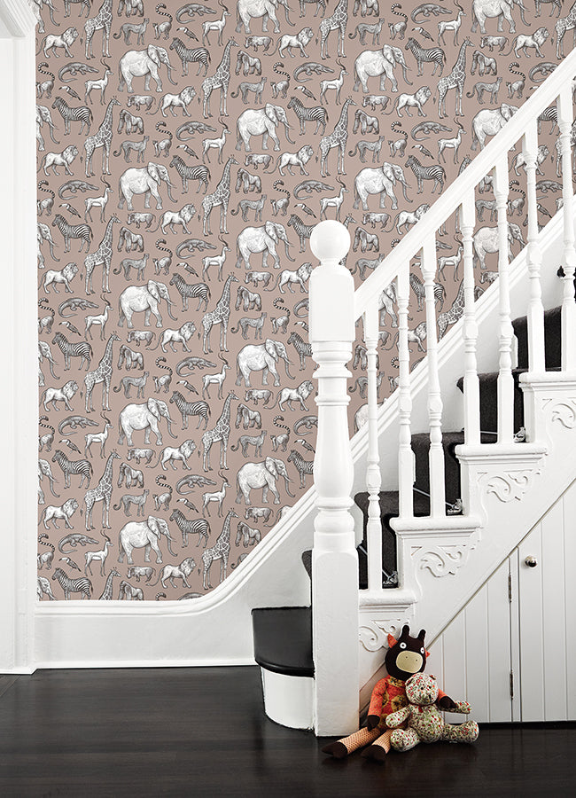 Kenji Light Brown Safari Wallpaper - Brewster Wallcovering