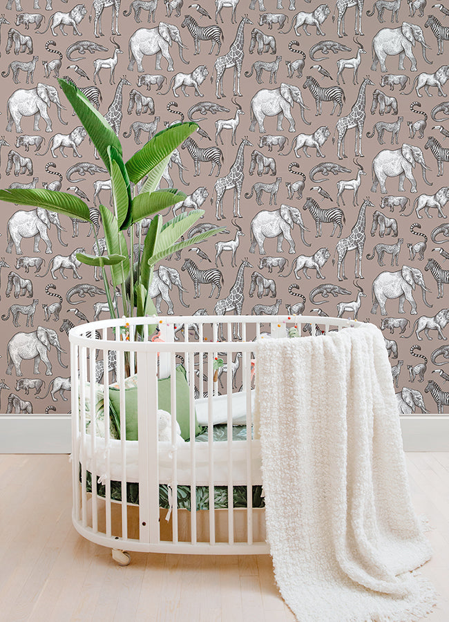 Kenji Light Brown Safari Wallpaper - Brewster Wallcovering