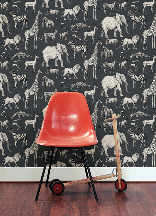 Kenji Navy Safari Wallpaper - Brewster Wallcovering